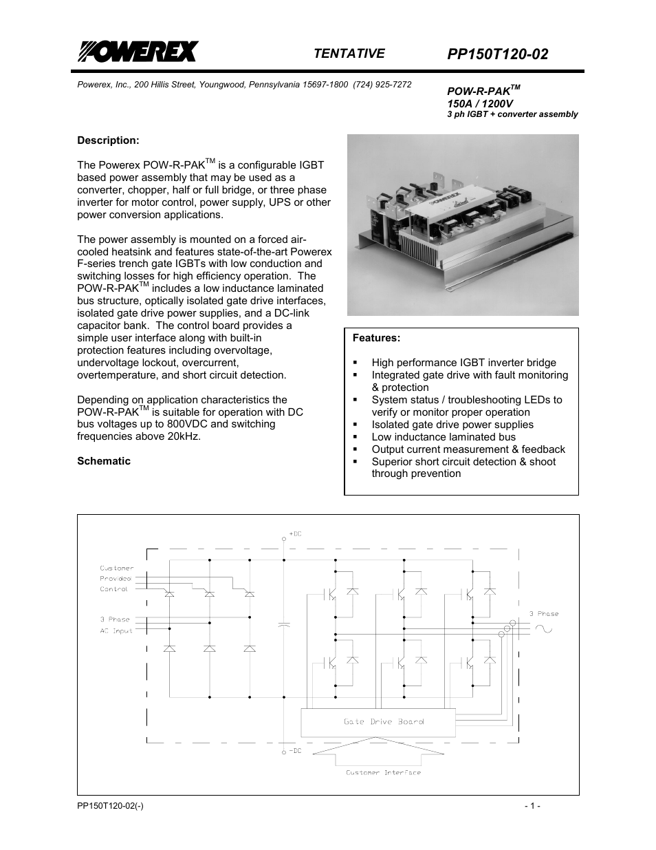 Schematic, Tentative | C&H Technology PP150T120-02 User Manual | Page 2 / 8