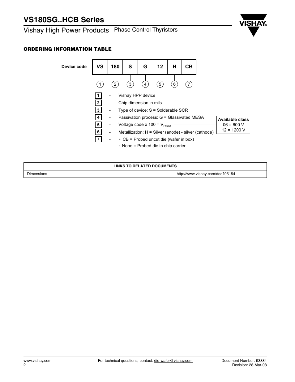 Vs180sg..hcb series, Vishay high power products, Phase control thyristors | C&H Technology VS180SG..HCB Series User Manual | Page 3 / 3