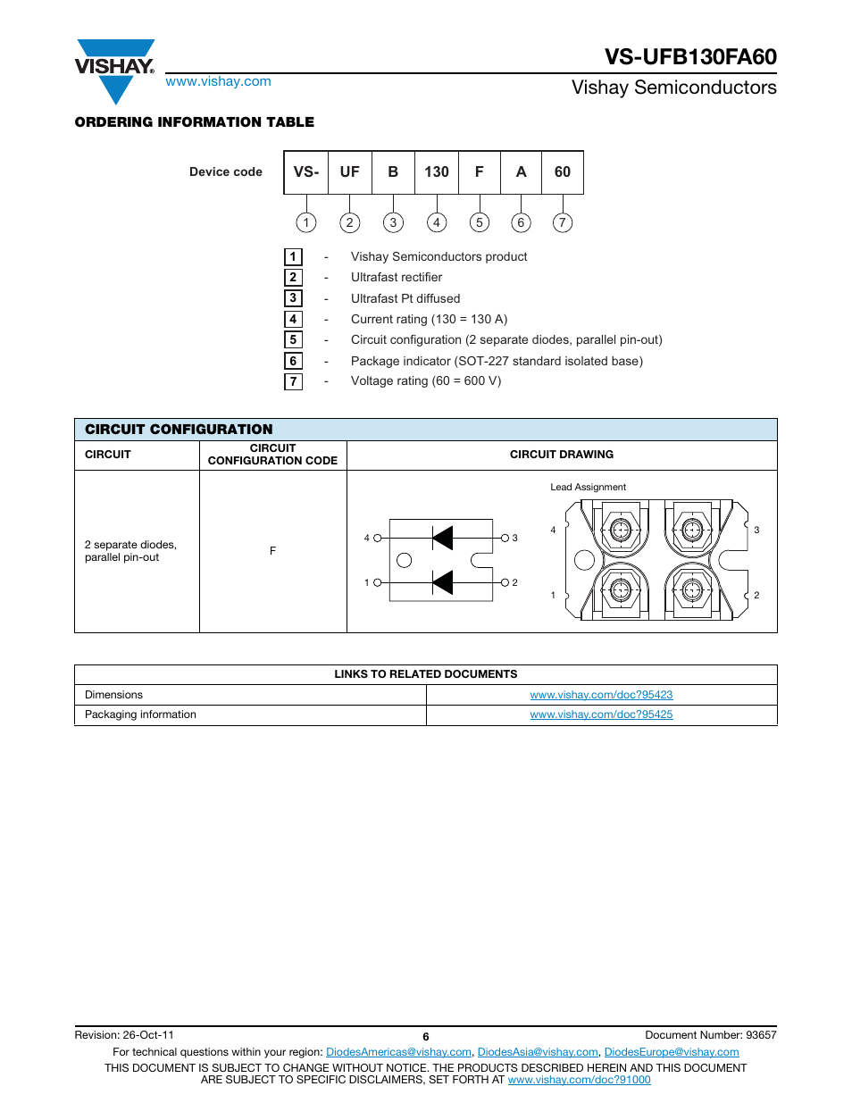 Vishay semiconductors | C&H Technology VS-UFB130FA60 User Manual | Page 7 / 8