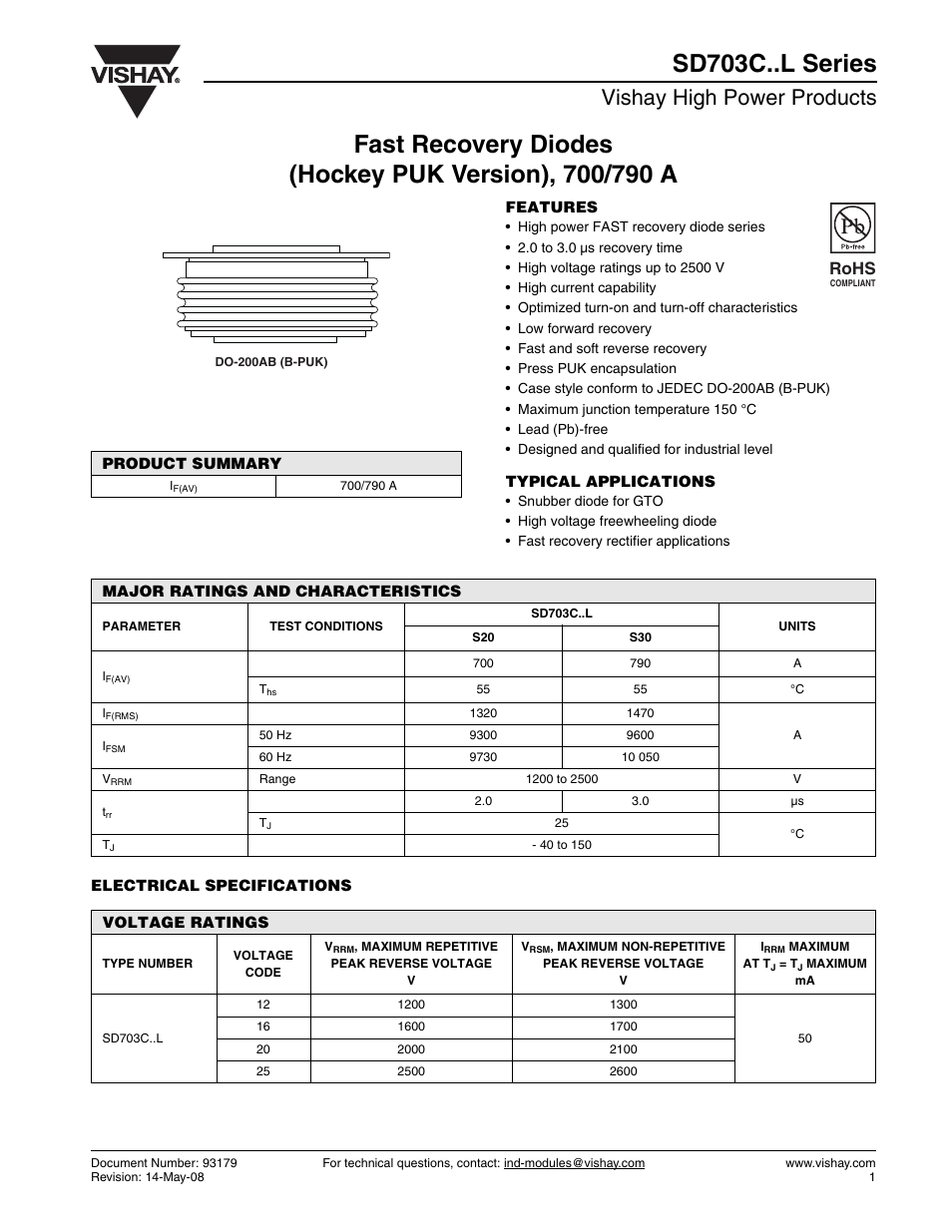 Vishay SD703C..L Series User Manual | 11 pages