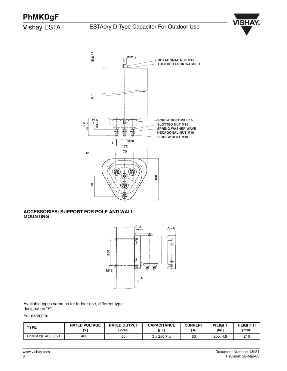 Phmkdgf, Vishay esta, Estadry d-type capacitor for outdoor use | Accessories: support for pole and wall mounting | C&H Technology PhMKDgF User Manual | Page 3 / 3