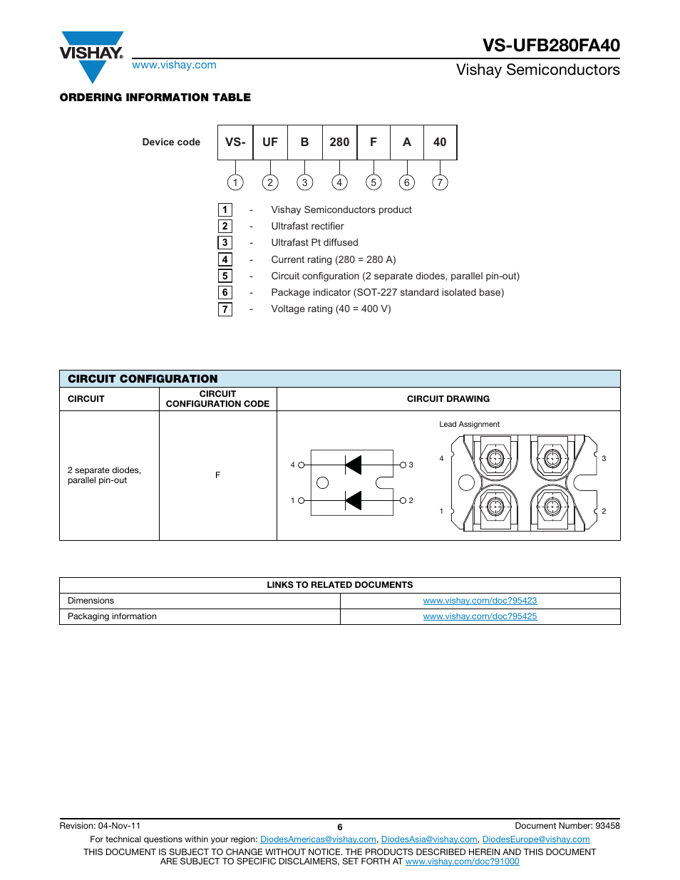 Vishay semiconductors | C&H Technology VS-UFB280FA40 User Manual | Page 7 / 9