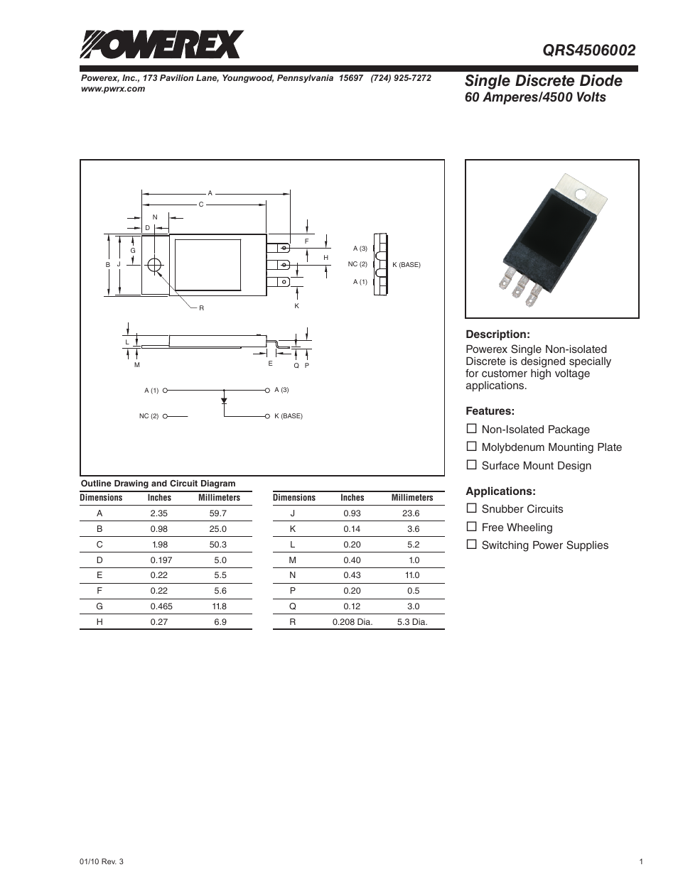 Single discrete diode | C&H Technology QRS4506002 User Manual | Page 2 / 3