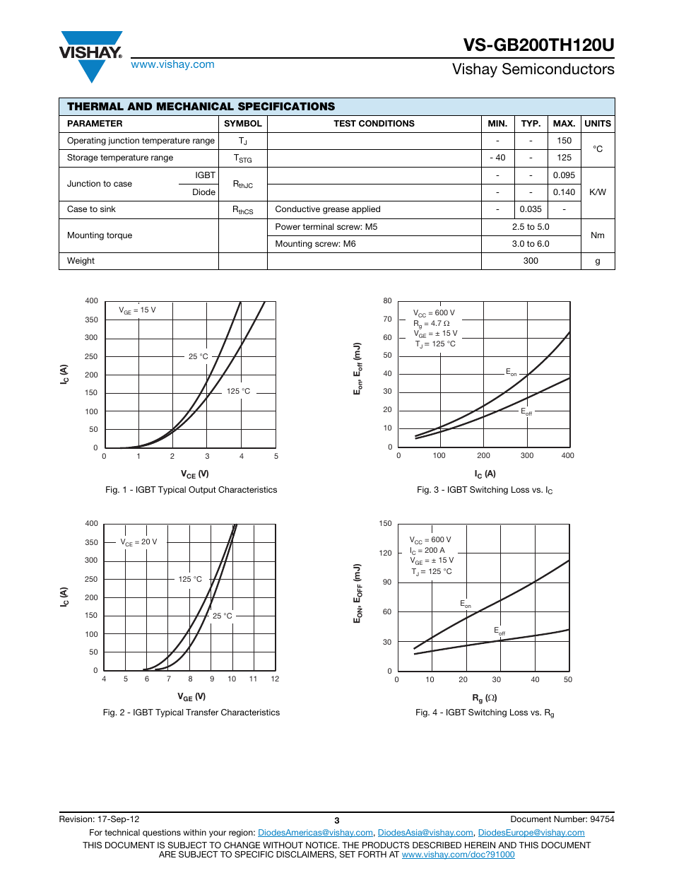Vishay semiconductors, Thermal and mechanical specifications | C&H Technology VS-GB200TH120U User Manual | Page 4 / 7