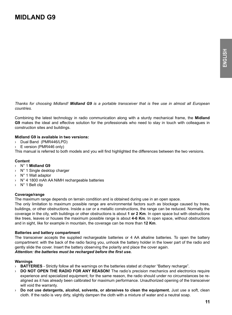 Midland g9, En gl is h | MIDLAND G9 User Manual | Page 13 / 94