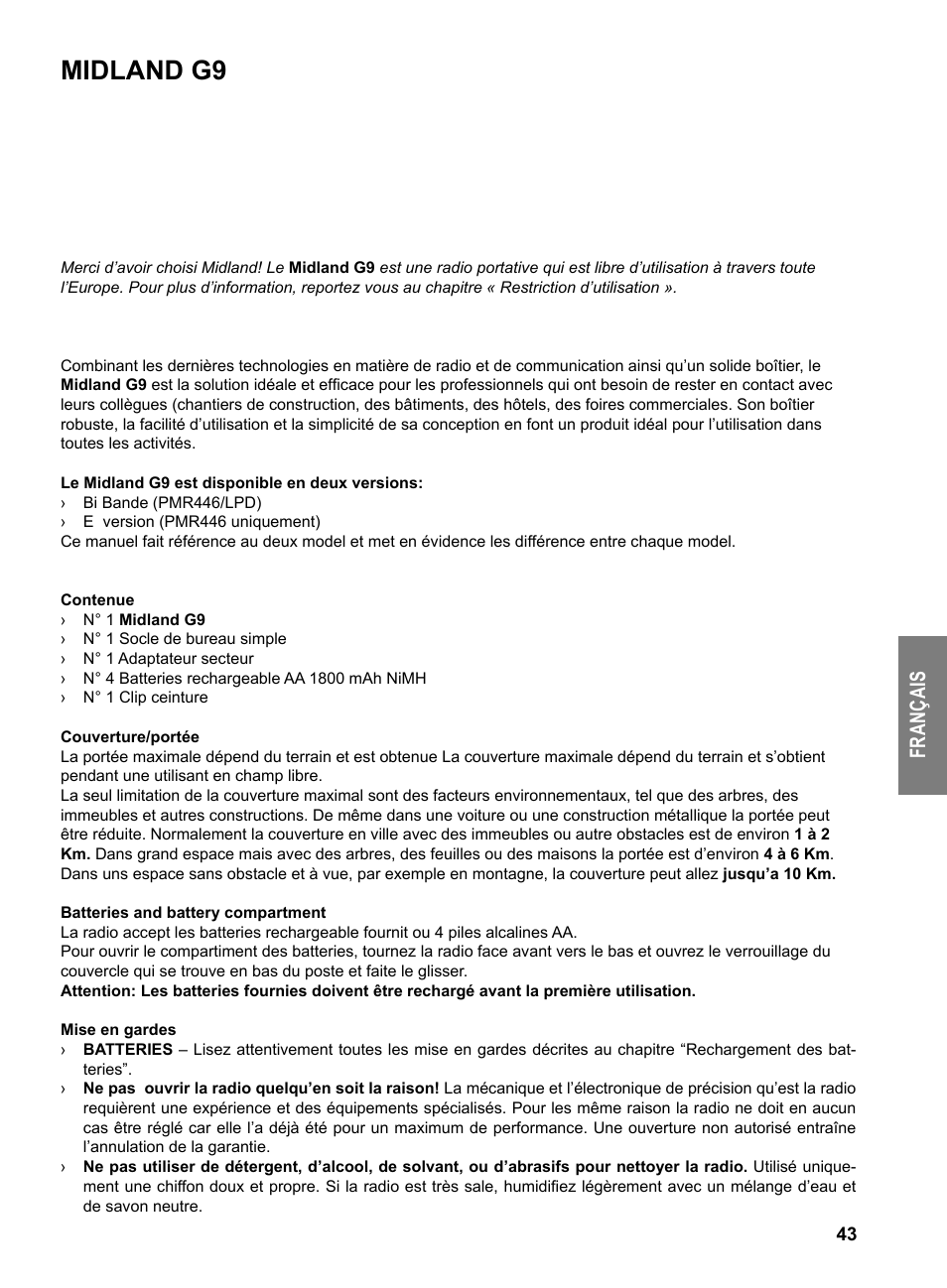 Midland g9, Fr an ça is | MIDLAND G9 User Manual | Page 45 / 94