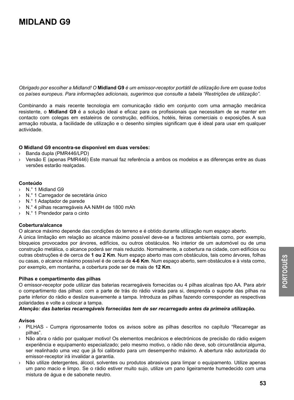 Midland g9, Po rt og uê s | MIDLAND G9 User Manual | Page 55 / 94