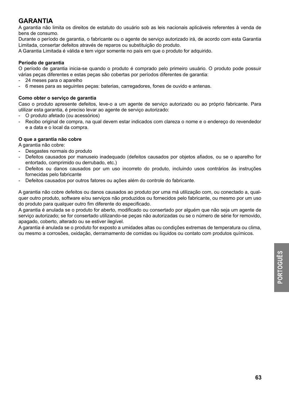 Po rt og uê s garantia | MIDLAND G9 User Manual | Page 65 / 94