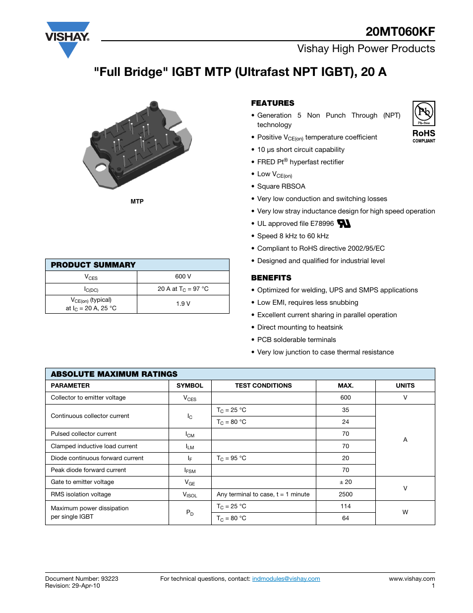 C&H Technology 20MT060KF User Manual | 10 pages