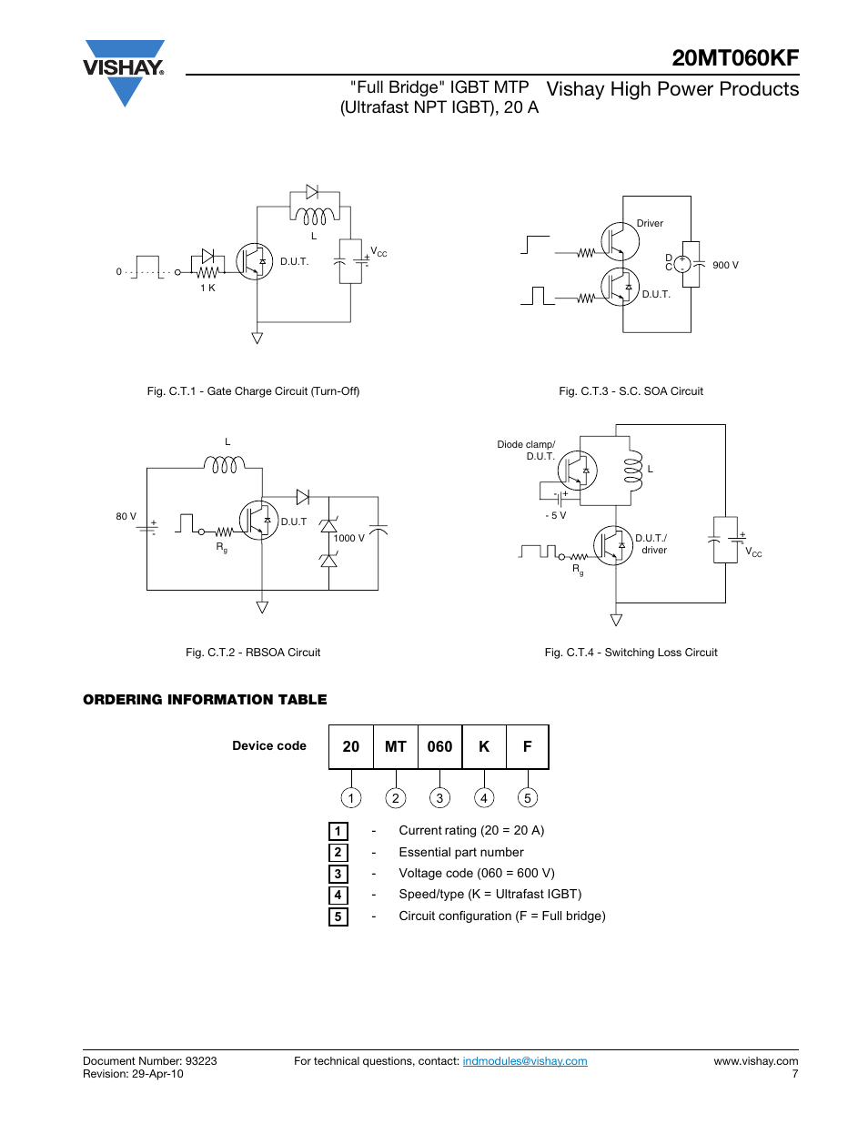 Vishay high power products, Full bridge" igbt mtp (ultrafast npt igbt), 20 a | C&H Technology 20MT060KF User Manual | Page 7 / 10
