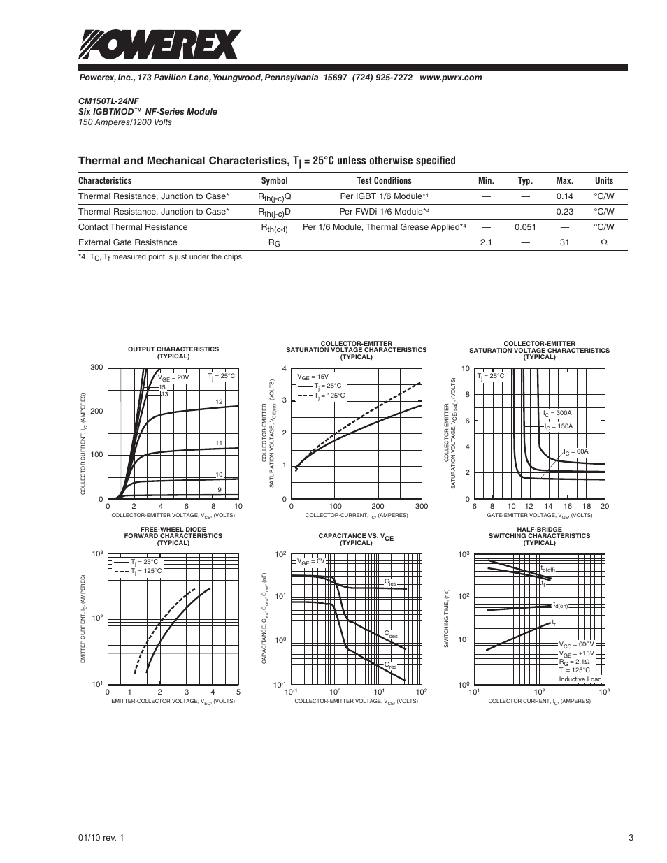 Thermal and mechanical characteristics, t, 25°c unless otherwise specified | C&H Technology CM150TL-24NF User Manual | Page 4 / 5