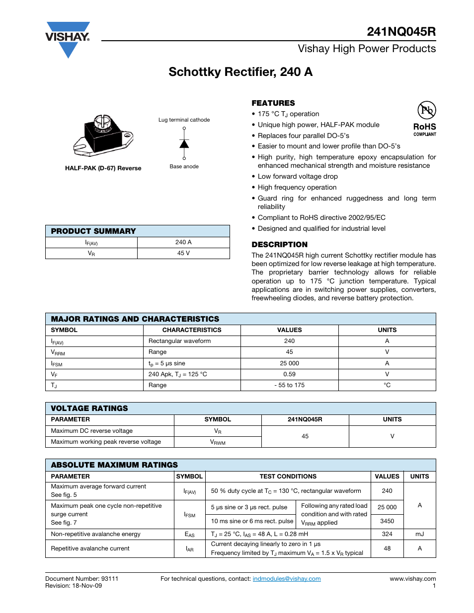 Vishay high power products | C&H Technology 241NQ045R User Manual | Page 3 / 7