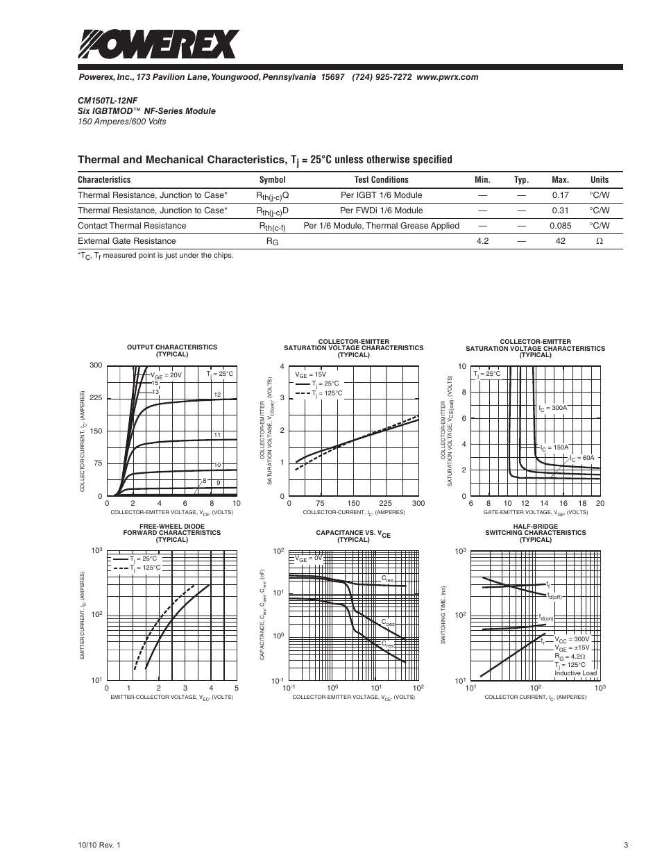 Thermal and mechanical characteristics, t, 25°c unless otherwise specified | C&H Technology CM150TL-12NF User Manual | Page 4 / 5