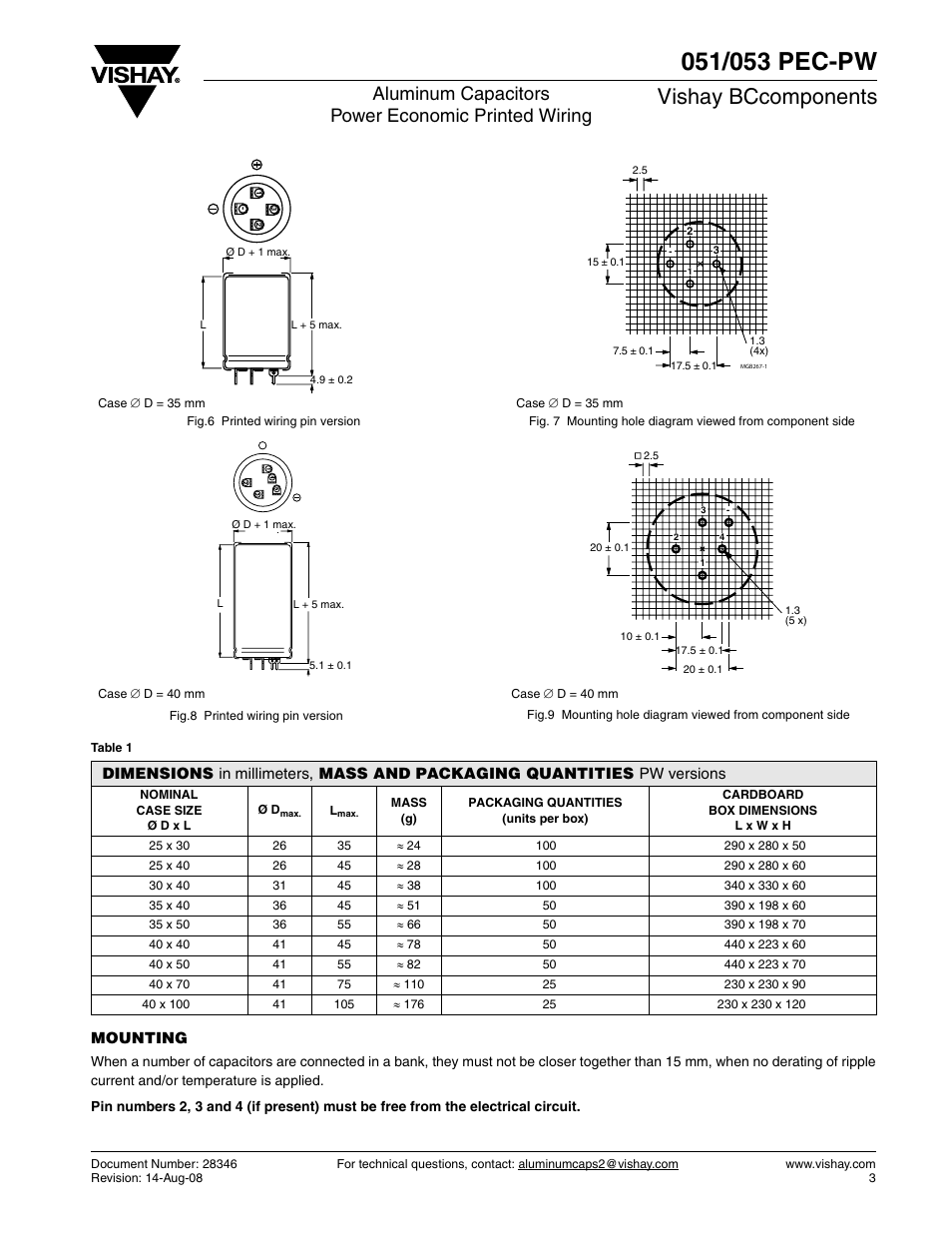 Vishay bccomponents, Aluminum capacitors power economic printed wiring | C&H Technology 053 PEC-PW User Manual | Page 4 / 11