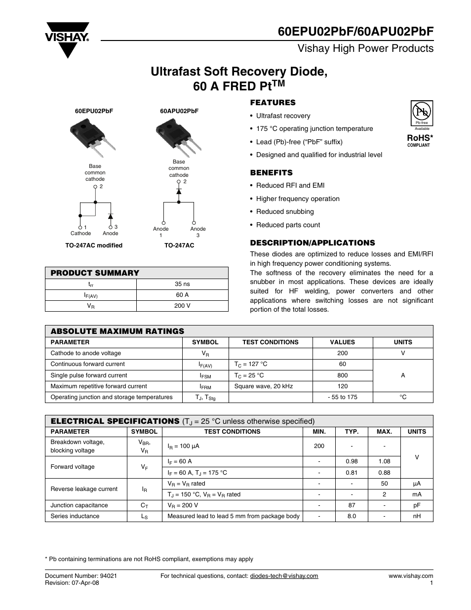 Vishay 60APU02PbF User Manual | 7 pages