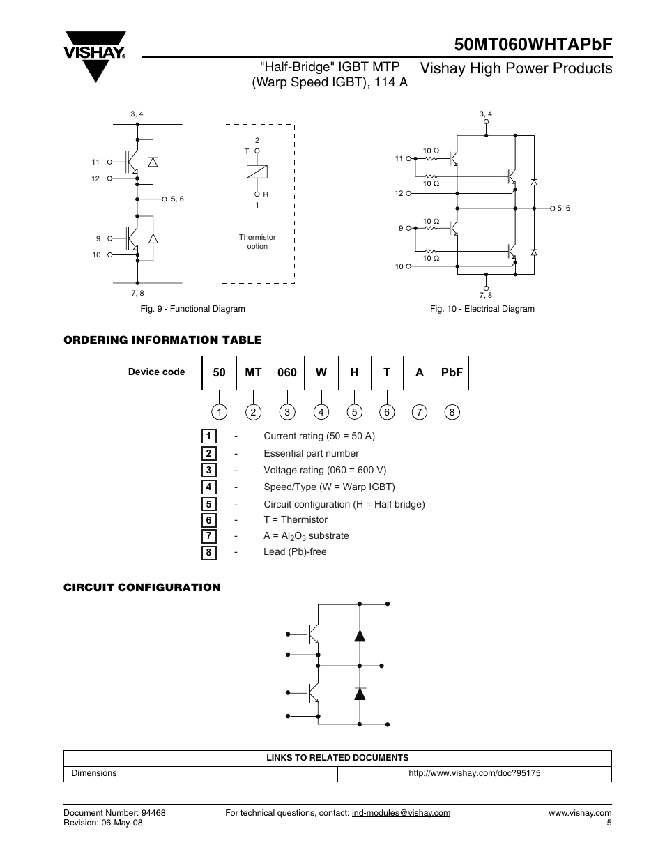 Vishay high power products, Half-bridge" igbt mtp (warp speed igbt), 114 a | C&H Technology 50MT060WHTAPbF User Manual | Page 6 / 7