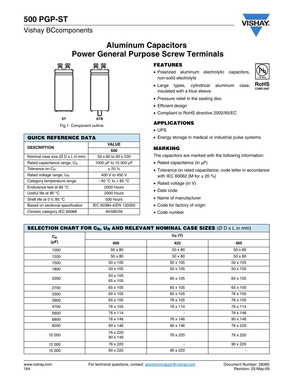 Datasheet, 500 pgp-st, Vishay bccomponents | Rohs | C&H Technology 500 PGP-ST User Manual | Page 2 / 6