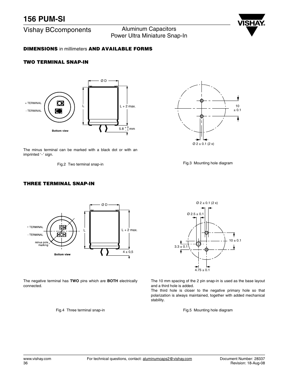 156 pum-si, Vishay bccomponents, Aluminum capacitors power ultra miniature snap-in | C&H Technology 156 PUM-SI User Manual | Page 3 / 8