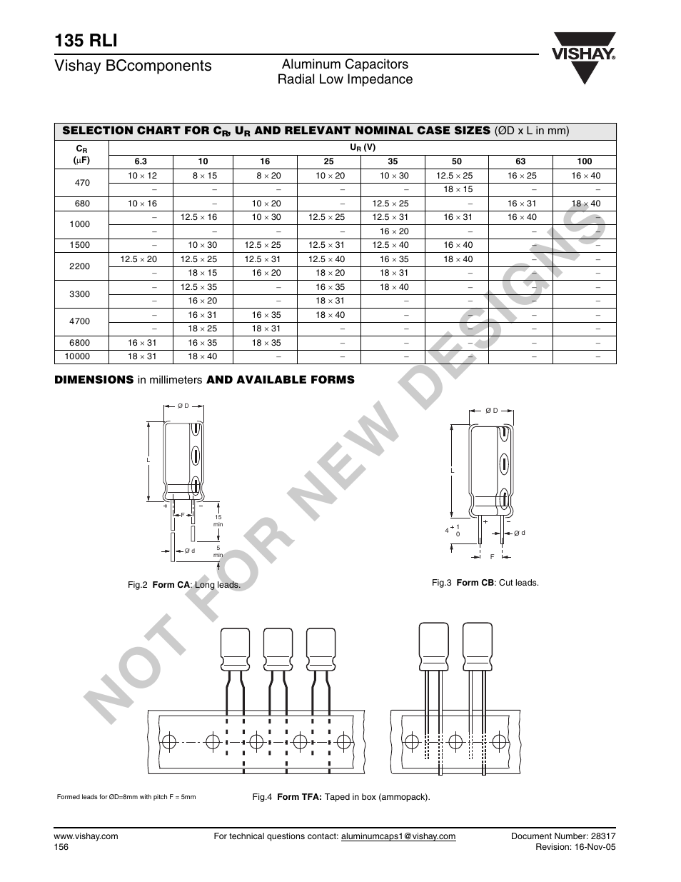 135 rli, Vishay bccomponents, Aluminum capacitors radial low impedance | C&H Technology 135 RLI User Manual | Page 3 / 8