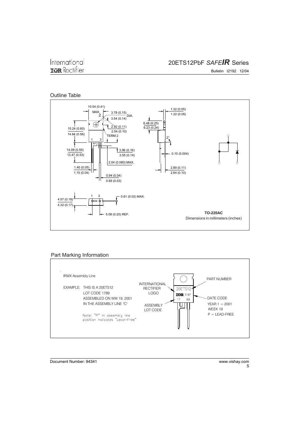 20ets12pbf safe, Series, Outline table | Part marking information | C&H Technology 20ETS12PbF SAFEIR Series User Manual | Page 6 / 7