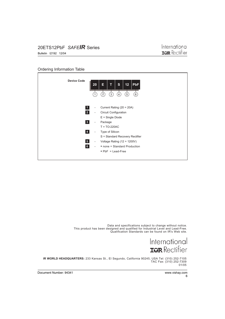 20ets12pbf safe, Series | C&H Technology 20ETS12PbF SAFEIR Series User Manual | Page 7 / 7