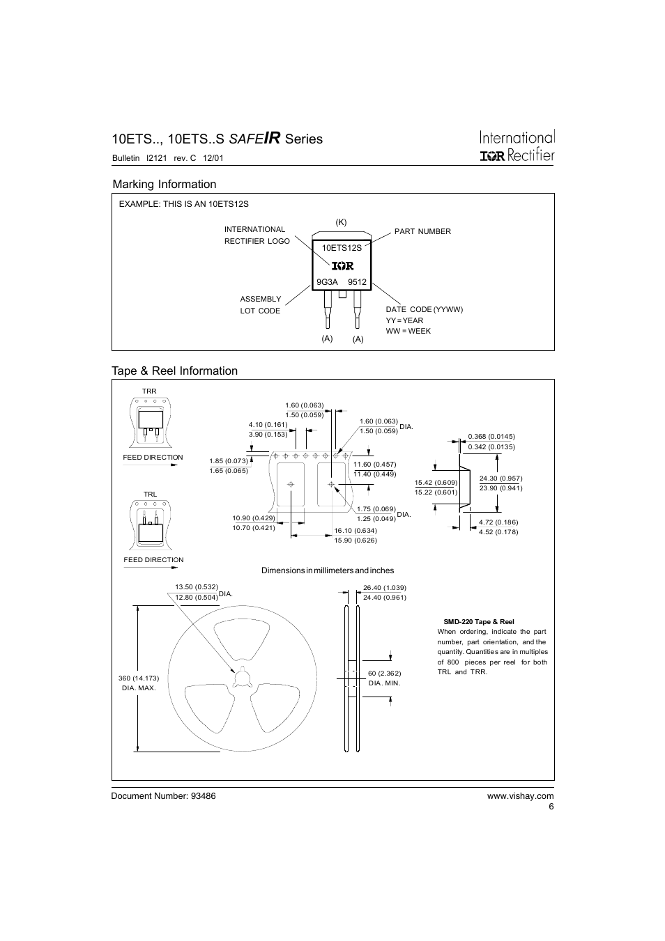 10ets.., 10ets..s safe, Series, Tape & reel information | Marking information | C&H Technology 10ETS12S SAFEIR Series User Manual | Page 7 / 8