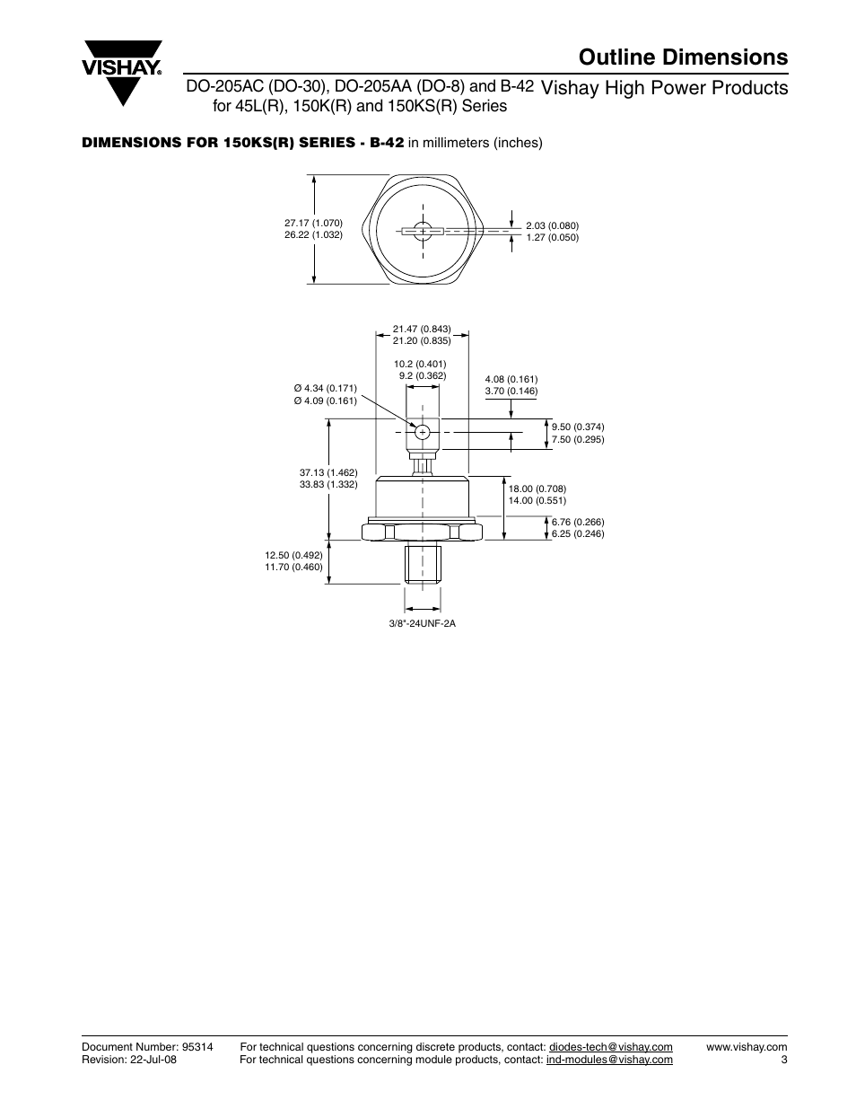 Outline dimensions, Vishay high power products | C&H Technology 150KS(R) Series User Manual | Page 9 / 10