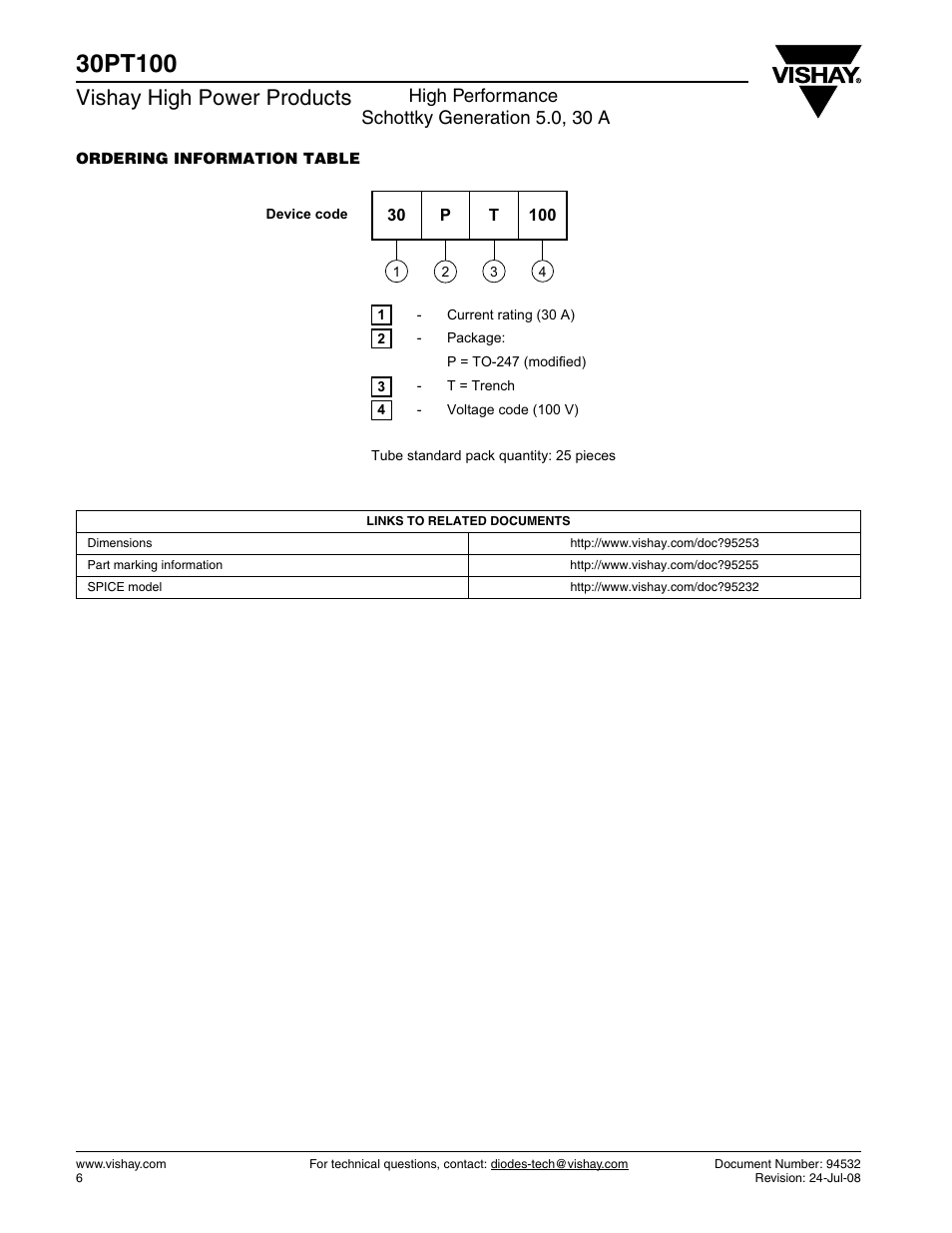 Vishay high power products, High performance schottky generation 5.0, 30 a | C&H Technology 30PT100 User Manual | Page 7 / 8