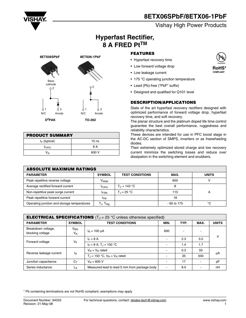 Vishay 8ETX06-1PbF User Manual | 7 pages