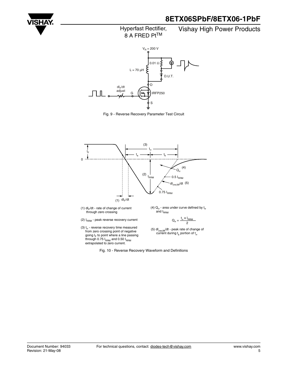 Vishay high power products, Hyperfast rectifier, 8 a fred pt | Vishay 8ETX06-1PbF User Manual | Page 5 / 7