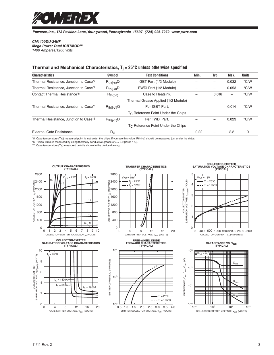 Thermal and mechanical characteristics, t, 25°c unless otherwise specified | C&H Technology CM1400DU-24NF User Manual | Page 4 / 5