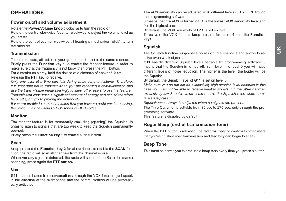 Operations | MIDLAND G11 User Manual | Page 11 / 54