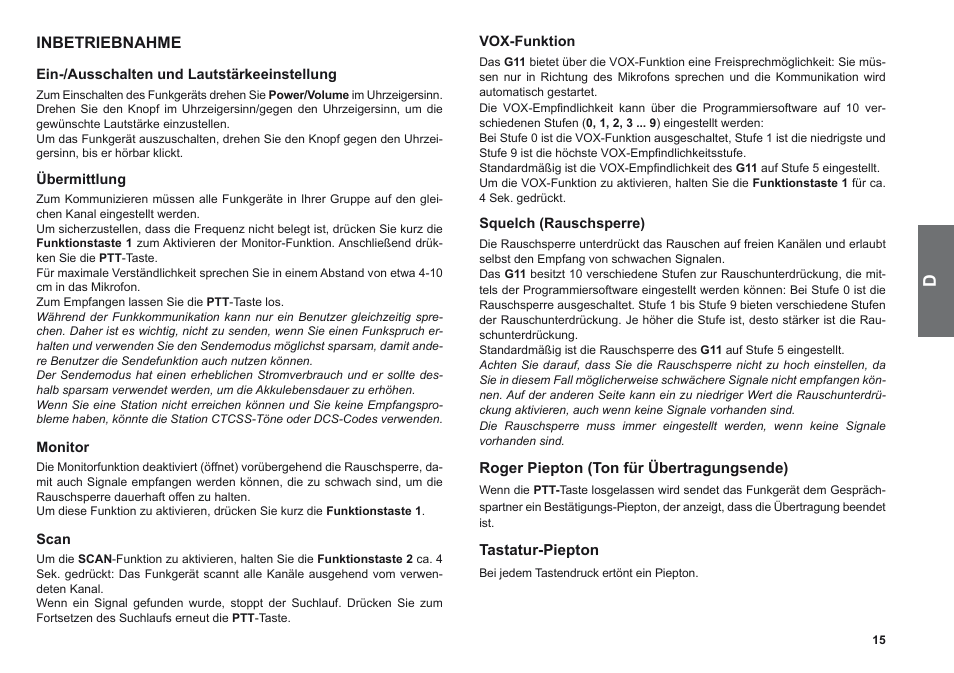 Inbetriebnahme | MIDLAND G11 User Manual | Page 17 / 54