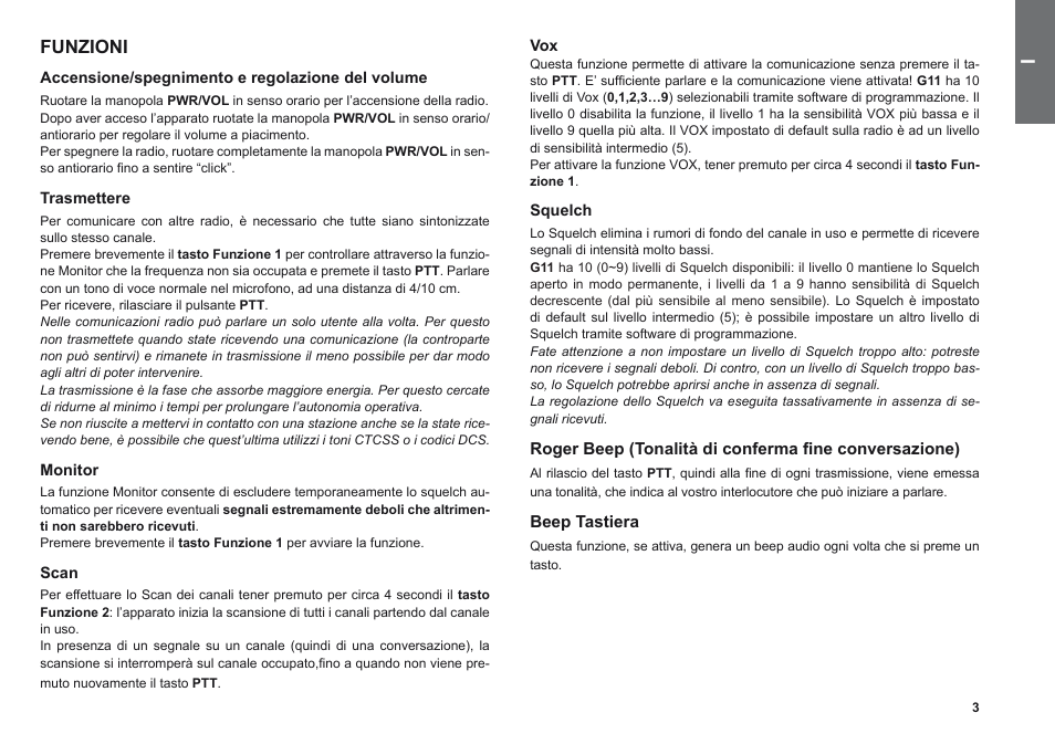 Funzioni | MIDLAND G11 User Manual | Page 5 / 54