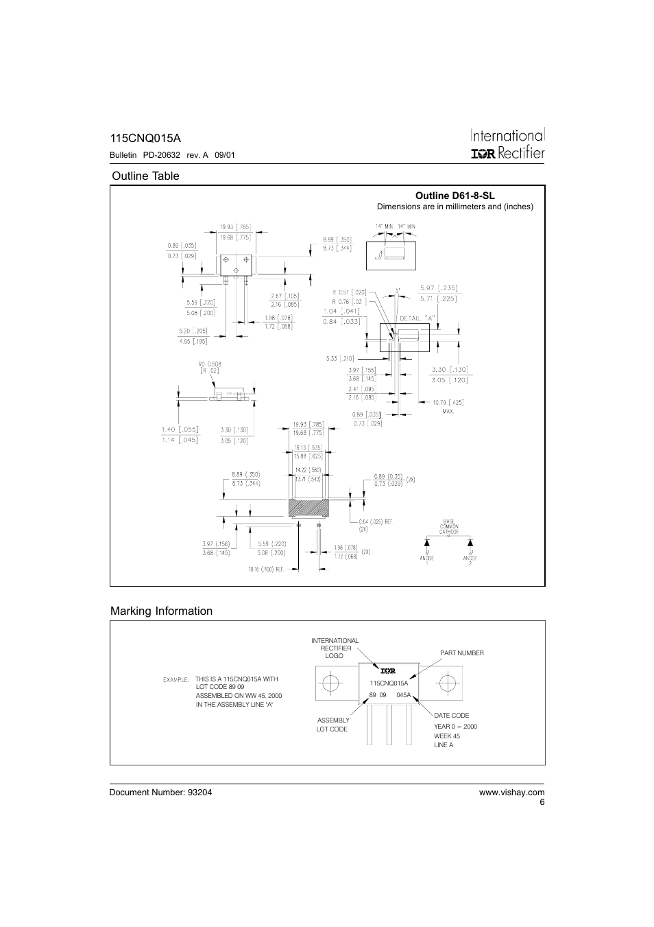 Outline table, Marking information | C&H Technology 115CNQ015A User Manual | Page 7 / 8
