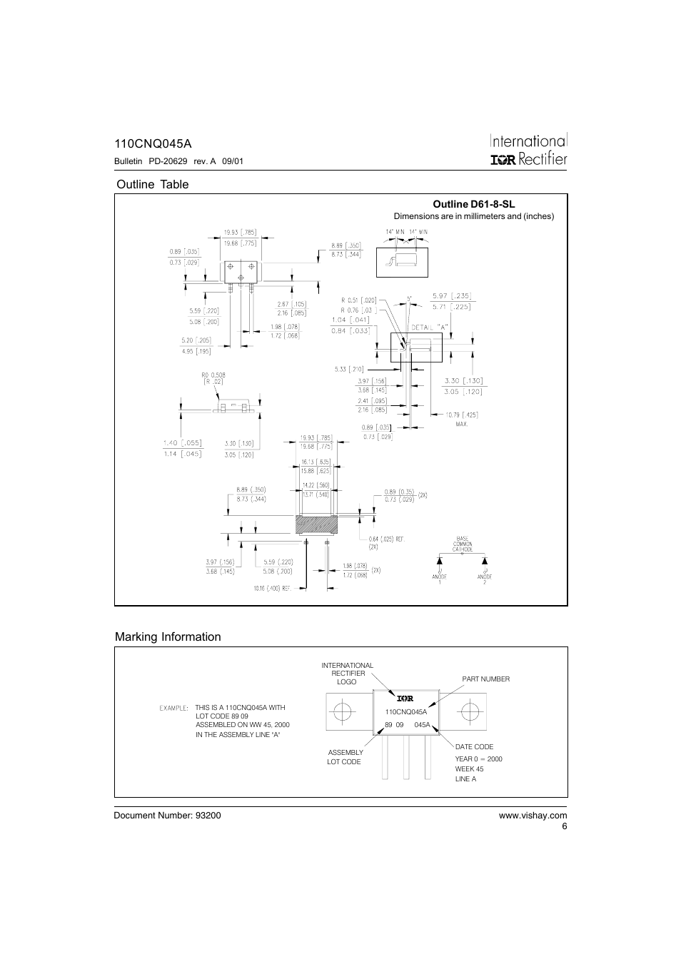 Outline table, Marking information | C&H Technology 110CNQ045A User Manual | Page 7 / 8