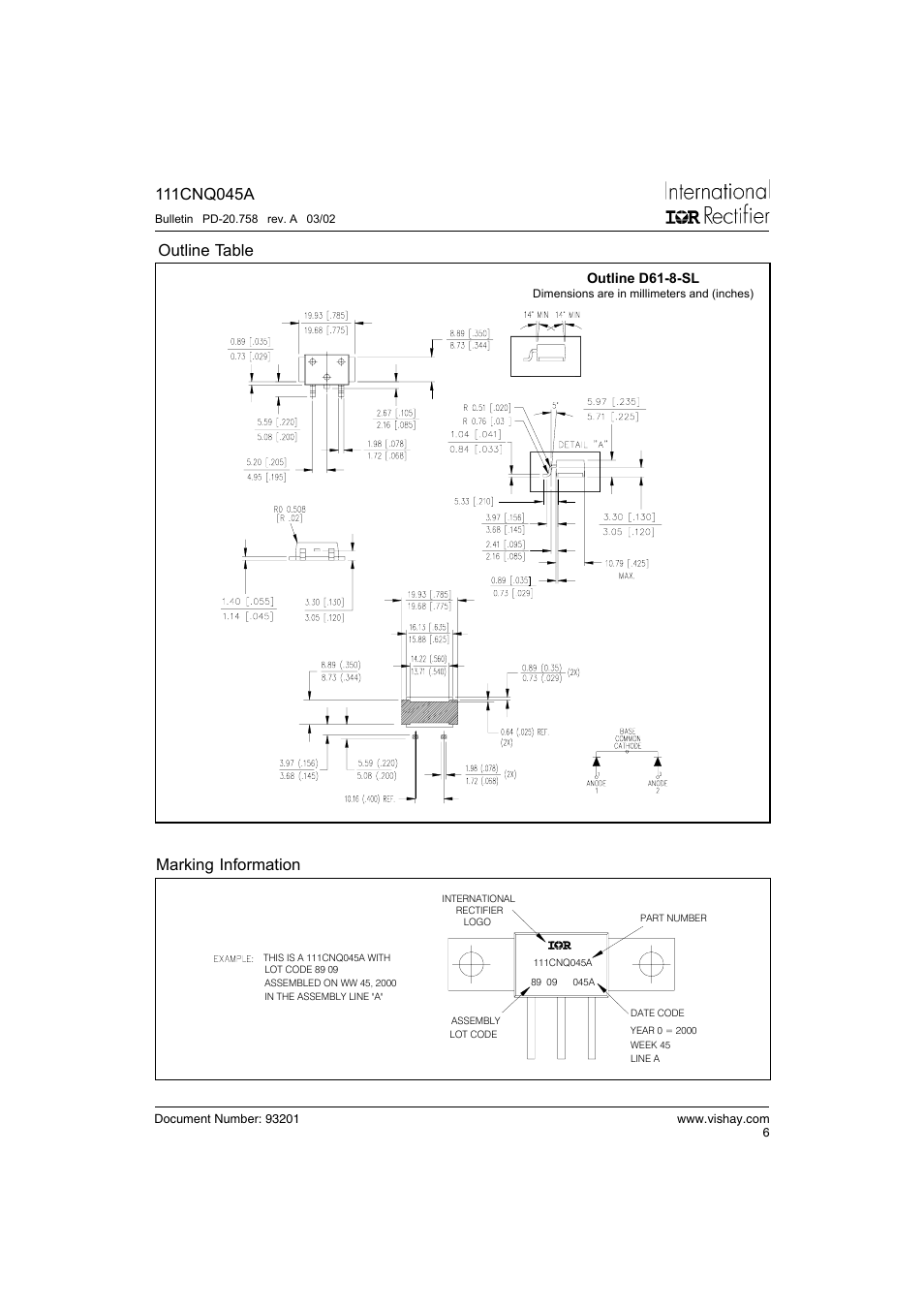 Outline table, Marking information | C&H Technology 111CNQ045A User Manual | Page 7 / 8