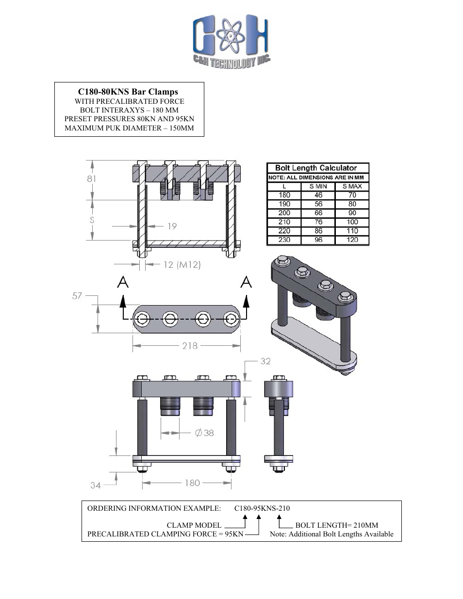 C&H Technology C180-80KNS Bar Clamps User Manual | Page 2 / 2