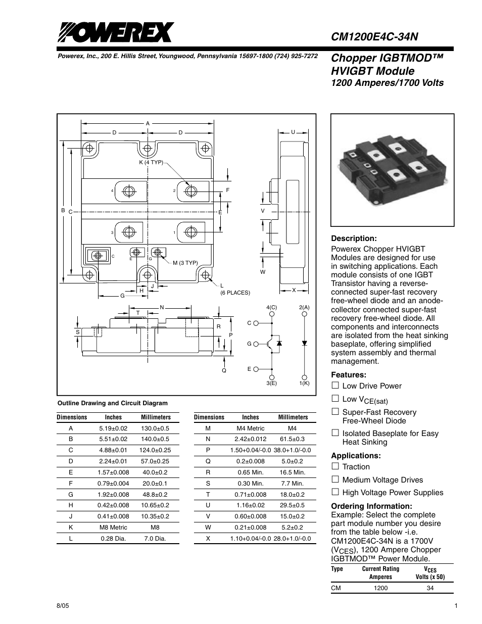 Chopper igbtmod™ hvigbt module | C&H Technology CM1200E4C-34N User Manual | Page 2 / 7