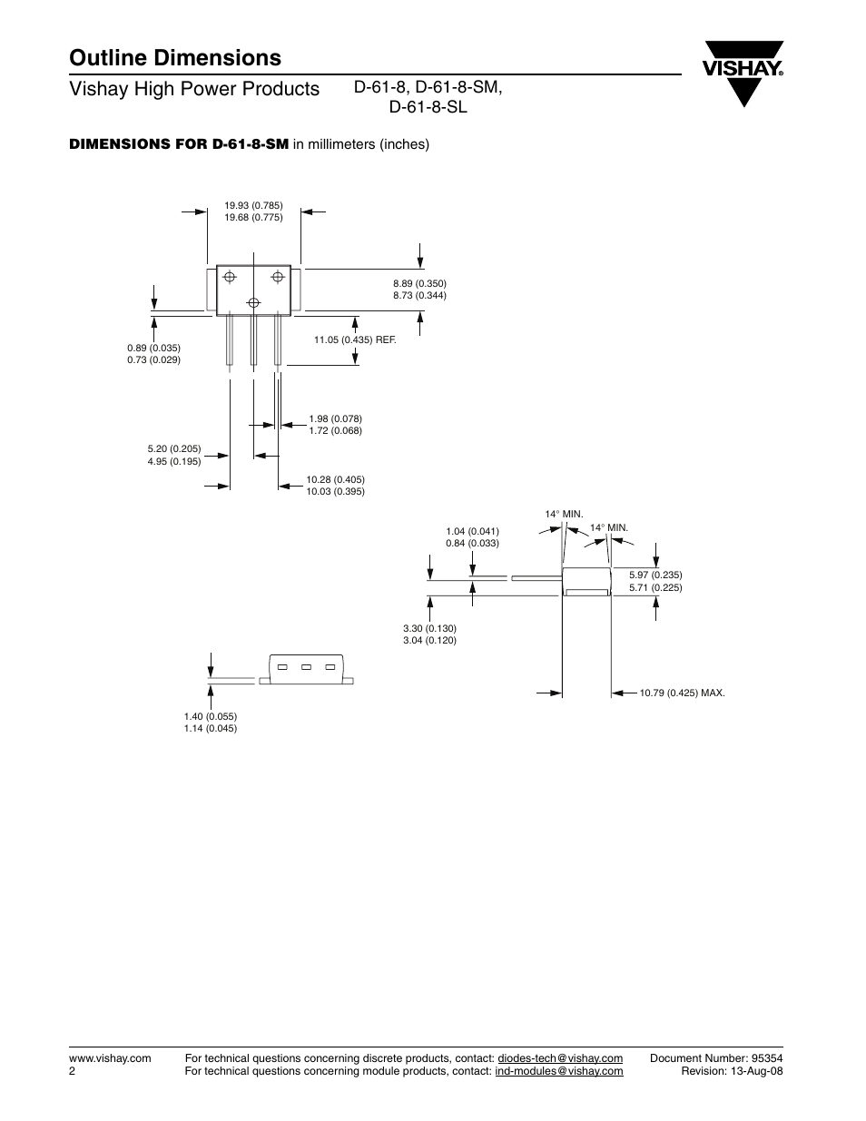 Outline dimensions, Vishay high power products | C&H Technology 80CNQ...A Series User Manual | Page 9 / 11