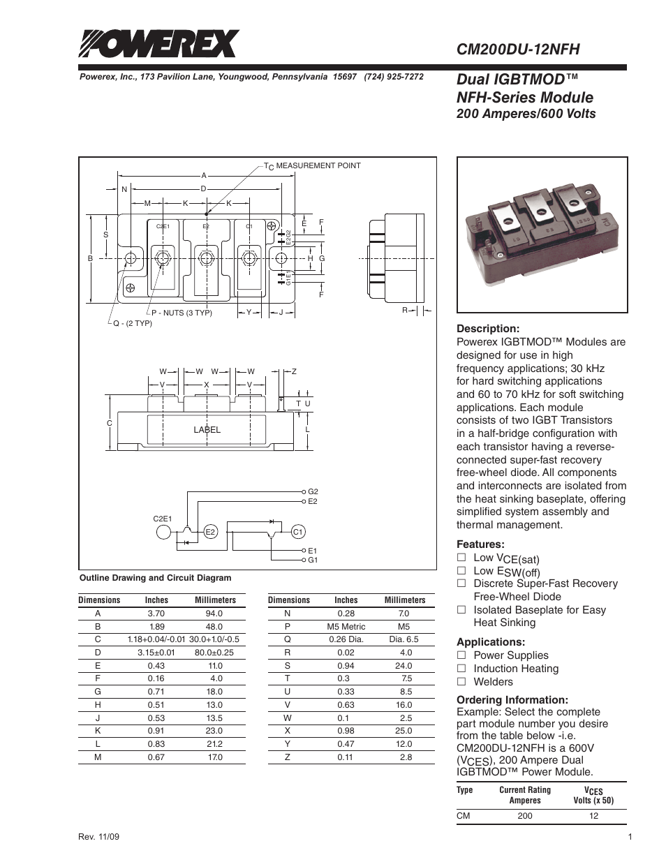 Dual igbtmod™ nfh-series module | C&H Technology CM200DU-12NFH User Manual | Page 2 / 5