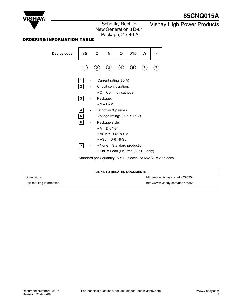 Vishay high power products | C&H Technology 85CNQ015A User Manual | Page 6 / 7