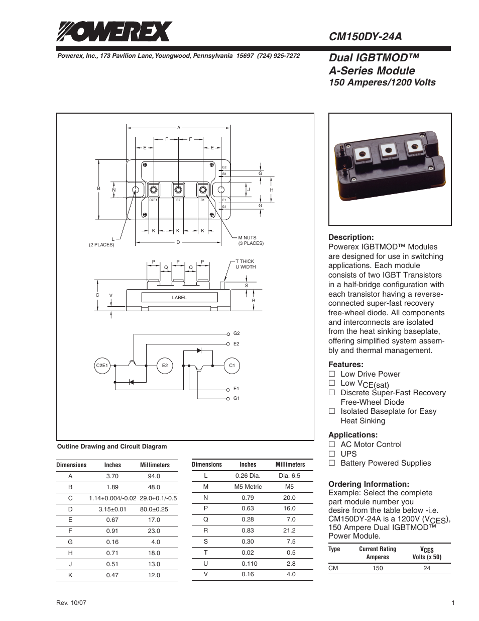 Dual igbtmod™ a-series module | C&H Technology CM150DY-24A User Manual | Page 2 / 5