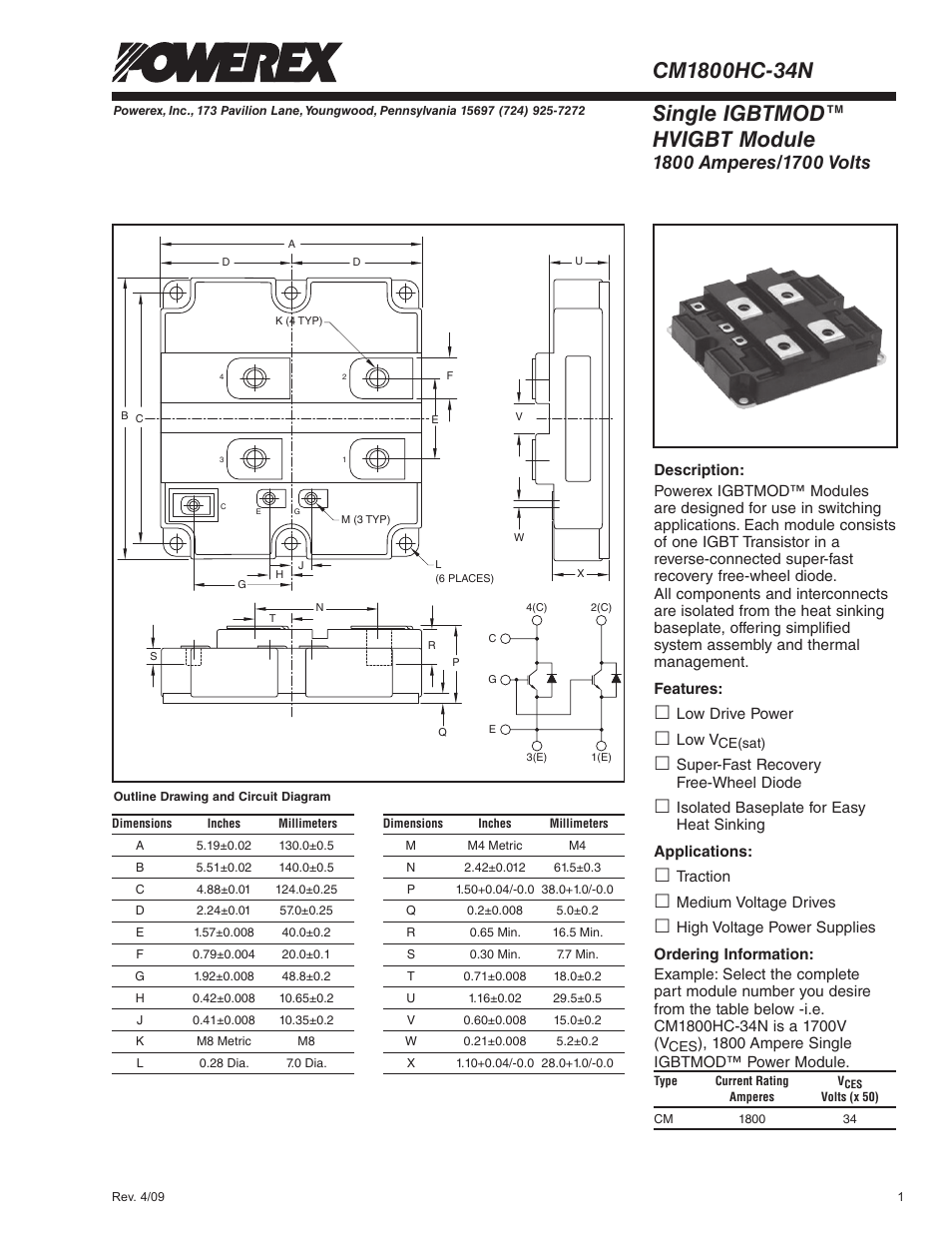 Single igbtmod™ hvigbt module | C&H Technology CM1800HC-34N User Manual | Page 2 / 7