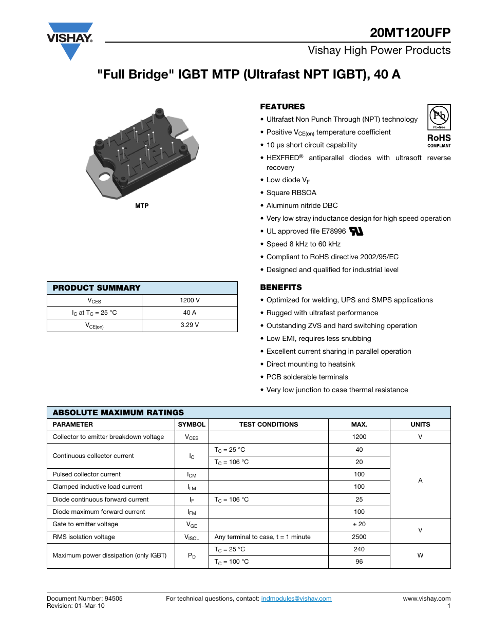 Vishay high power products | C&H Technology 20MT120UFP User Manual | Page 2 / 12