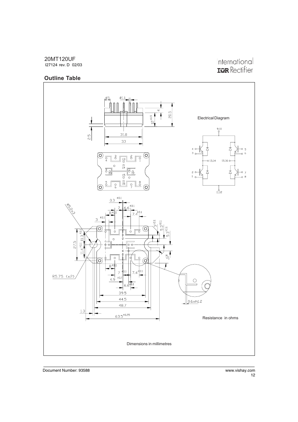 Outline table | C&H Technology 20MT120UF User Manual | Page 13 / 15