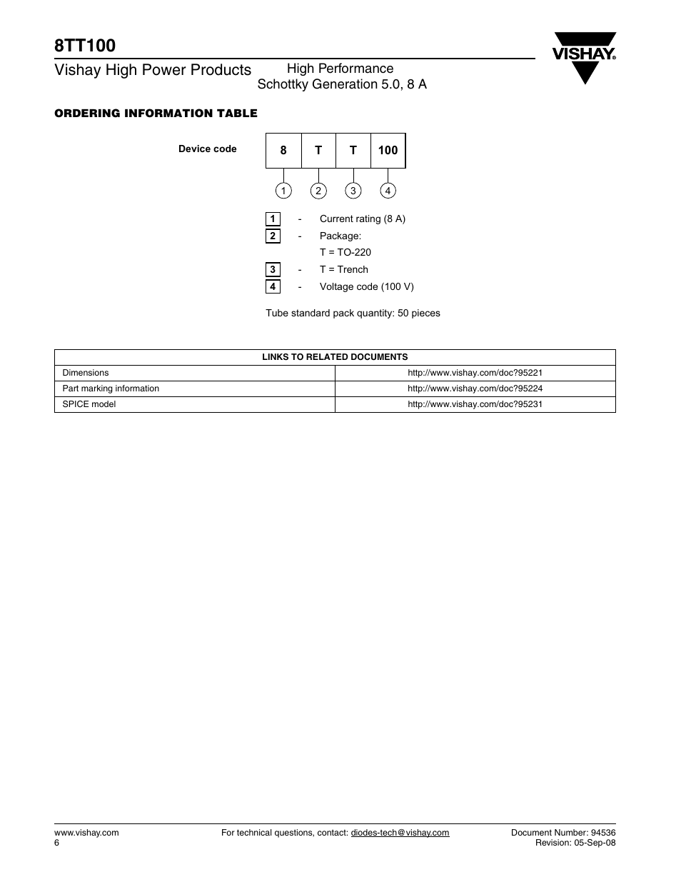 8tt100, Vishay high power products, High performance schottky generation 5.0, 8 a | C&H Technology 8TT100 User Manual | Page 7 / 8