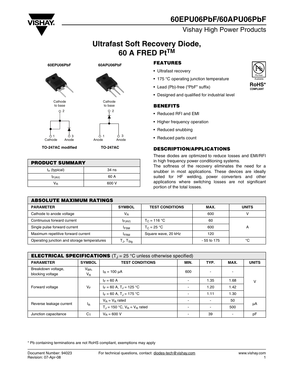 Vishay 60APU06PbF User Manual | 7 pages