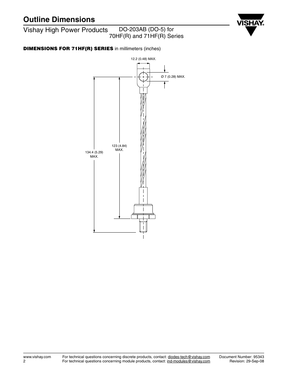 Outline dimensions, Vishay high power products | C&H Technology 70HF(R) Series User Manual | Page 9 / 10