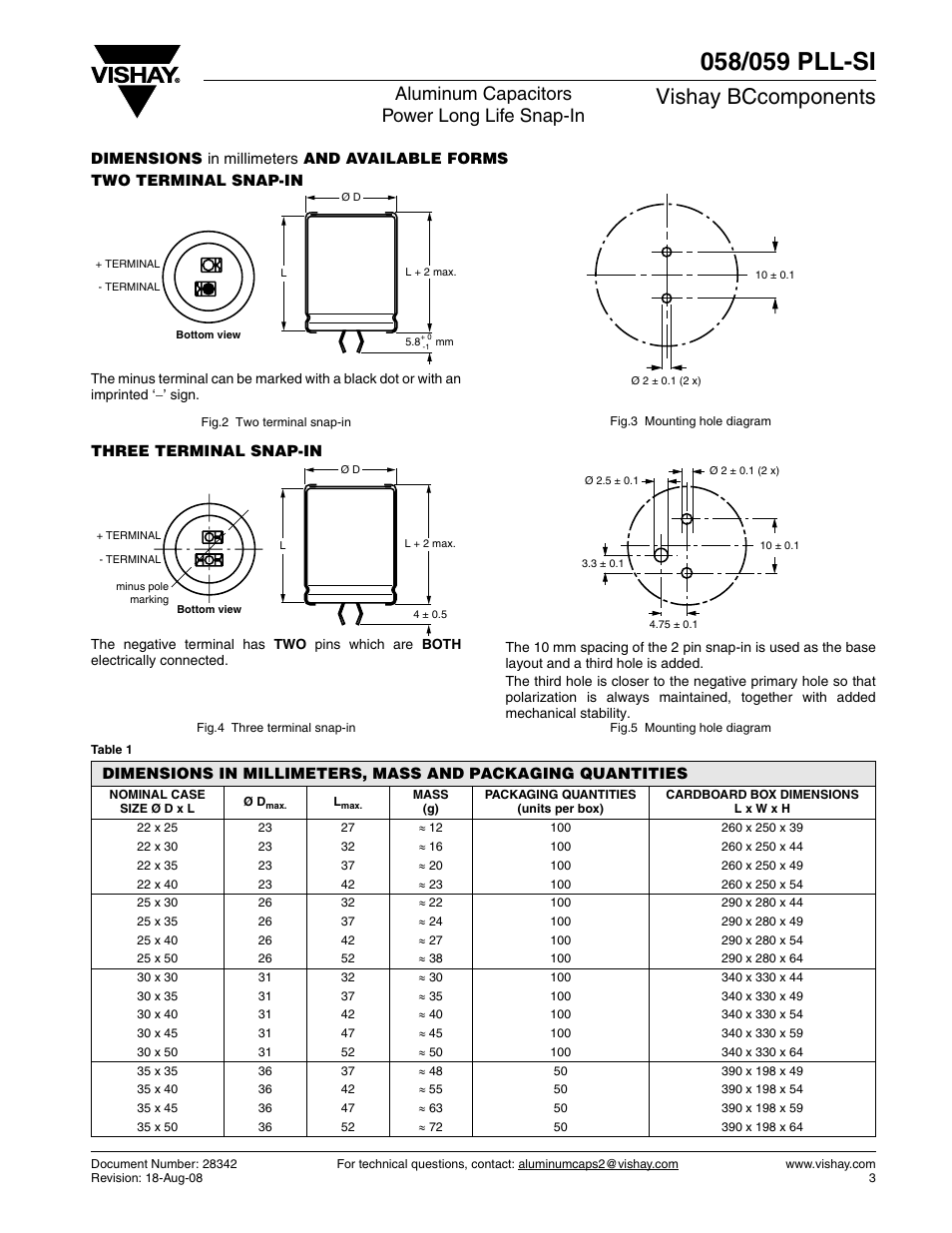 Vishay bccomponents, Aluminum capacitors power long life snap-in | C&H Technology 059 PLL-SI User Manual | Page 4 / 12
